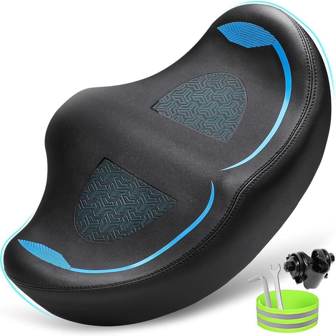 CDYWD Noseless Oversized Bike Seat for Men Women Comfort, Extra Wide Padded Bicycle Seat Cushion, Large Comfortable Bike Saddle for Peloton, Stationary Exercise Bike, Beach Cruiser, City Bike, Ebike