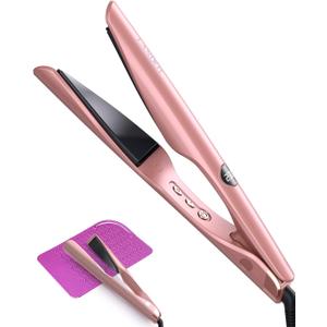 LANDOT Hair Straightener and Curler 2 in 1  Twist Ceramic Flat Curling Iron for Straighten & Curl Hair, Dual Voltage, Fast Heat Up, 12 Adjustable Temps 250-450 Fit All Hair Types, Rose Gold