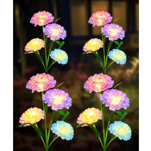 Upgraded Solar Garden Lights, 4 Pack Outdoor Solar Lights, New Round Panel for 40-Hour Runtime, Serve as Outdoor & Indoor Decor, 7-Color Changing Flower Lights, Waterproof for Patio Yard Decoration
