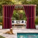 Waterproof Outdoor Curtain W84 x L84 - Grommet Top Sunlight Blocking Window Treatment Drapes Blackout Curtains for Home Bedroom Living Room Outdoor Patio Porch Gazebo (Wine Red, 2 Panels)