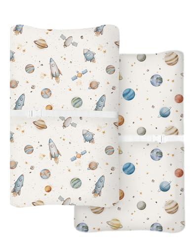 Changing Pad Cover for Baby Boys Girls 2 Pack, Fits Standard 32”×16” Changing Table Pads, Silky Breathable Stretch Knit, Machine Washable (Stellar Adventure)