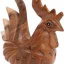 Thai Wooden Hand Carved Wooden Rooster Statue, Sculpture Art Decorative Rustic Home Decor Accent Handmade Handcrafted Decoration (Natural Color)