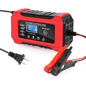 Car Battery Charger-10-Amp 12V and 24V Fully-Automatic Smart Car Battery Charger,Maintainer Trickle Charger for Car Truck Motorcycle Lawn Mower Marine Lead Acid Batteries, Red