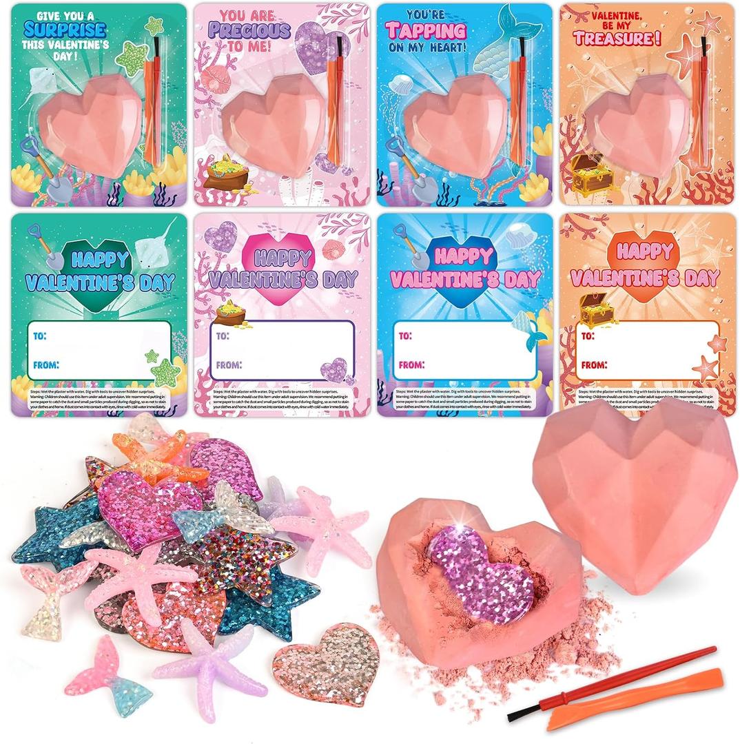 Shemira 24 Packs of Valentine's Day Cards for Kids with Plaster Digging Kits, School Classroom Valentine's Gifts Exchange, Valentine's Party Favors for Kids, Valentine's Greeting Cards Bulk for Kids