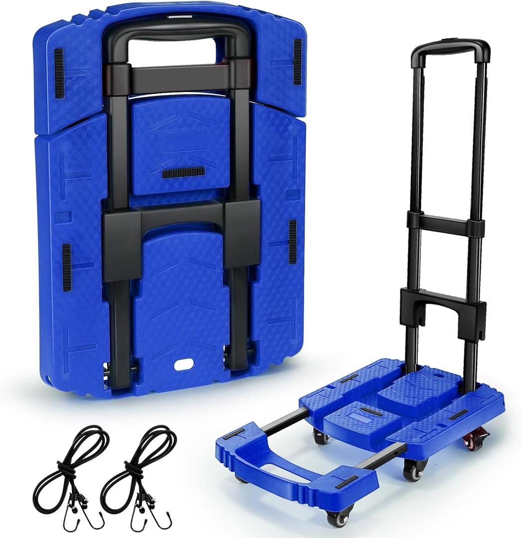 Voipvvii Folding Hand Truck 500lbs, Portable Heavy Duty Dolly Cart, 6 Wheels Collapsible Luggage Cart with 2 Elastic Ropes  Compact Trolley Cart for Easy Moving  Ideal Hand Cart for Travel and More