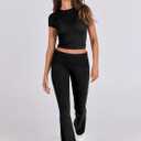 ANRABESS Lounge Sets for Women 2 Piece Foldover Yoga Flare Leggings Pants Crop Tops Casual Y2K Outfits Matching Tracksuit Set (Black, M)