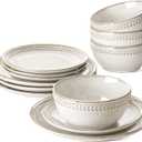 LE TAUCI Dinnerware Sets for 4, 11 Piece Ceramic Dish Set with Plates and Bowls | Oven/Dishwasher/Microwave Safe | Ideal for Housewarming | Reactive Beige (10" Plate+8" Dish+27oz Bowl)