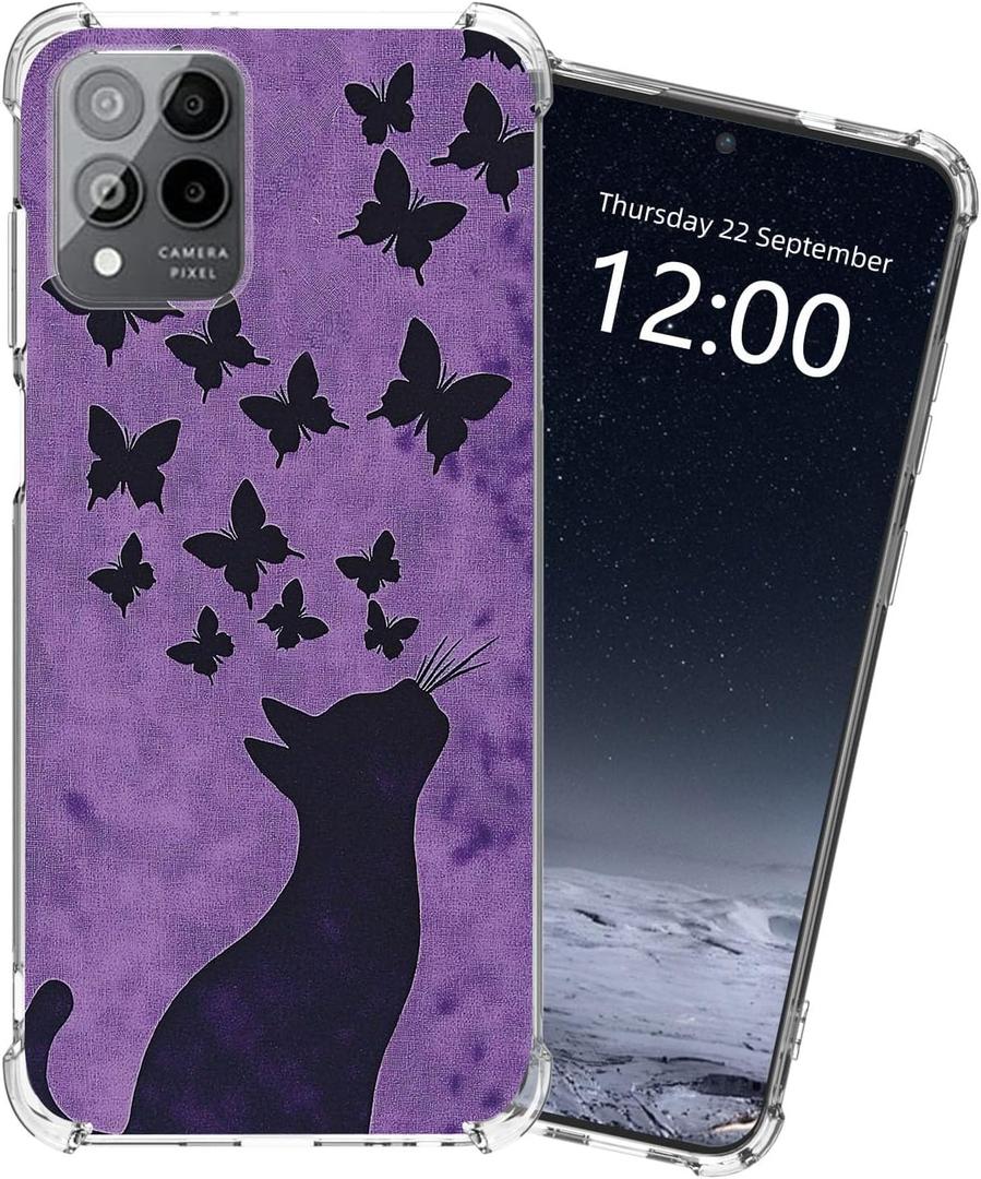 Clear Case for T-Mobile Revvl 7 Pro 5G, Cat Butterfly Silhouette | Shockproof Slim TPU Case for Revvl 7 Pro 5G, Military Grade Drop Protection, Anti-Yellowing Clear Cover