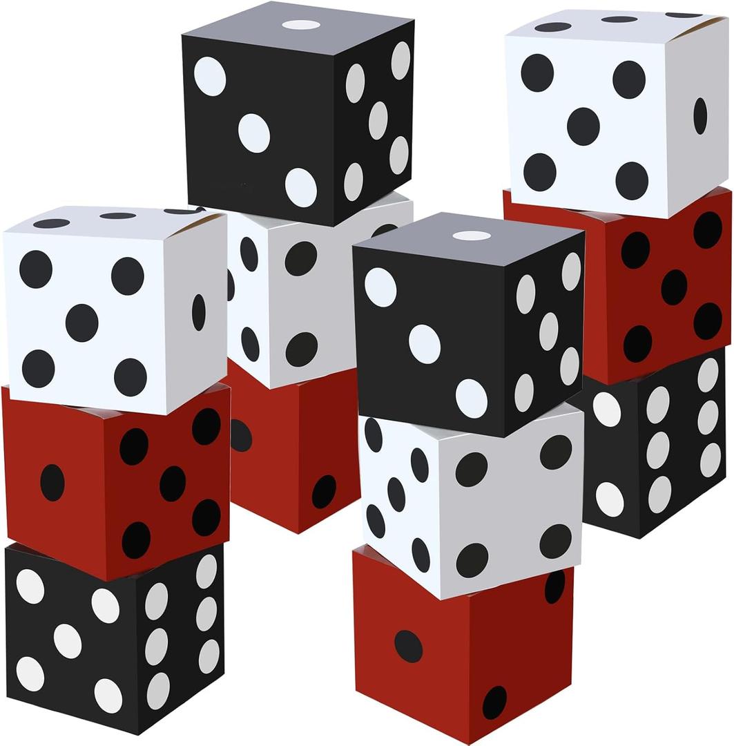Ctosree 12 Pcs Large Casino Dice Boxes 11 in Casino Theme Party Decoration Las Vegas Themed Night Jumbo Giant Vegas Dice Centerpieces Table Top for Graduation Prom Birthday Party(Black, White, Red)