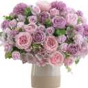 8 Pcs Mixed Artificial Peony Flowers Set-4 Bouquets & 4 Stems, Purple Fake Peony Rose Hydrangea Flower for Vase Silk Floral Arrangement for Table Centerpiece Wedding Party Bridal Decoration Home Decor