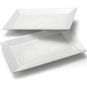 18" x 12" Large Serving Platters Set of 2, Porcelain Heavy-Duty Large Serving Trays, White Rectangular Plates for Turkey, Food, Fruit, Party, Wedding, Christmas, Chip and Scratch Resistant