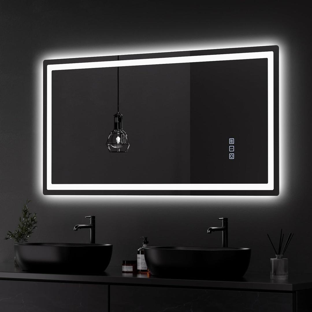 QAOYEDE LED Bathroom Mirror 40"x 20" with Frontlit and Backlit, Bathroom Vanity Mirror, Smart Wall Mirrors, Touch Switch Control, Adjustable Warm White/Natural/Daylight Lights, Horizontal & Vertical