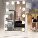 Dirket Vanity Mirror with Lights, Hollywood Lighted Makeup Mirror with 3 Color Lighting Modes and 12 Dimmable Bulbs, Detachable 5X Magnification, Smart Touch Control, 360°Rotation, White