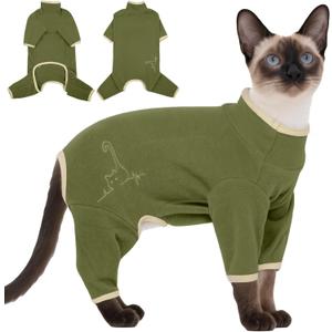 DENTRUN Cat Clothes for Hair Control with Hair Sticky Fabric - Soft Recovery Suit & Breathable Lint-Resistant Cat Sweater for Cats Only, Kitten Onesie Pajamas, M, Army Green