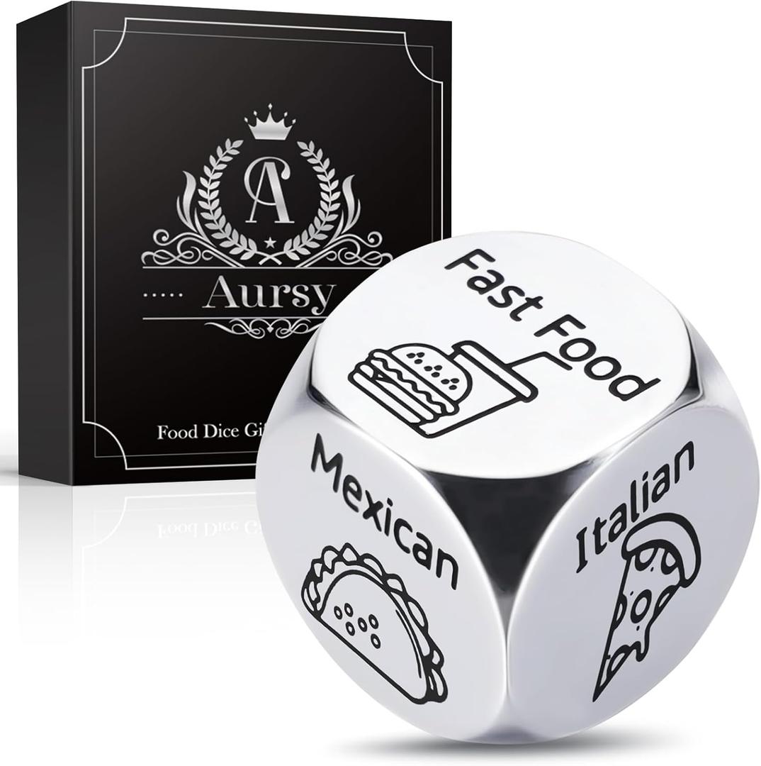 Easter Basket Stuffers Gifts for Him Her Kids, Date Night Food Dice, Gifts for Men Women Men Kids Adults, Birthday Gifts for Him Mens Gifts, Couple Wedding Easter Father Day (Silver)