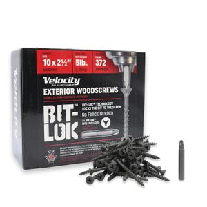 Velocity 2 1/2" Exterior Wood Screws (Size #10) BIT-LOK Technology Zero Force to Install Construction Screws, Organic Grey Rust Resistant Coating, Wood Repair Kit with Bit-Lok Drive Bit, 5lb Box