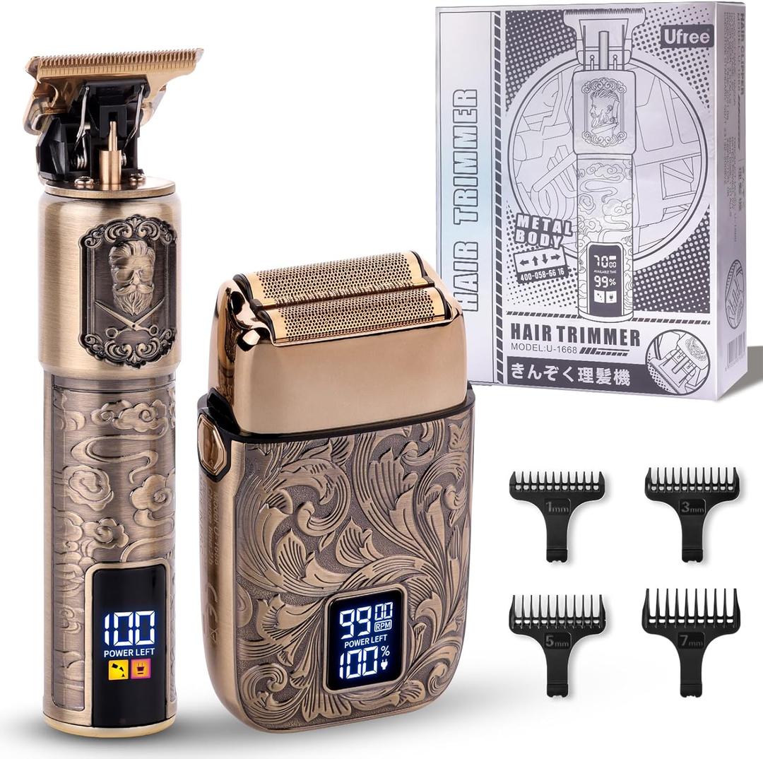 Ufree Beard Trimmer for Men, Foil Shaver Electric Razor, Shavers for Body Face Nose Ear, Cordless Hair Trimmer, Professional Hair Clippers, Mustache Grooming Kit Birthday Gifts for Men (Bronze)
