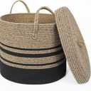 Storage Basket with Lid, 16"x16"x13" Wicker Blanket Storage for Living Room, Decorative Woven Cotton Rope Basket for Organizing Towels, Shoes, Kids Toy Bin Box, Baby Nursery Hamper with Lid (Black/Brown)