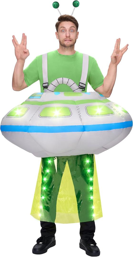 Spooktacular Creations Adults Inflatable Costumes, Light-Up Spaceship Halloween Inflatable Costume with Long Tentacles Headband, Blow-up Costumes for Halloween Cosplay Party, Themed Party