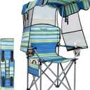 Folding Camping Chair with Reinforced Shade Canopy Comfortable Wide Seat with Cup Holder and Side Pocket Portable Outdoor Chair for Beach Fishing Sports Lawn Supports 350 LBS (Blue)
