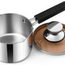 E-far 1 Quart Sauce Pan with Lid, Stainless Steel Tri-Ply All Clad Small Cooking Pot with Pour Spout, Multipurpose Induction Saucepan & Stay-Cool Handle, Compatible with All Cooktops, Dishwasher Safe