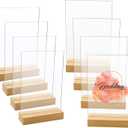 8 Pack Blank Clear Acrylic Table Sign with Wooden Stands, 4 x 6 Inch Top Menu Table Number Display Picture Stand Acrylic Sign Holder for DIY Name Card Gifts Event Party Decoration