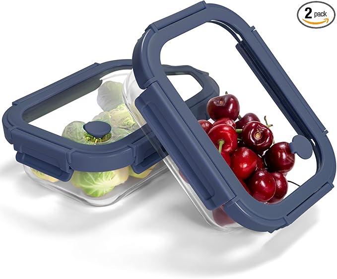 BOROHOUSE 5Pack Borosilicate Glass Containers with Tempered Lids, 35.2oz/4.4 Cup Airtight Meal Prep Set, Microwave/Freezer Safe (Blue)