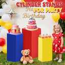 Set of 3 Square Red Yellow Blue Cylinder Stand Covers for Party, Spandex Display Pedestal Covers,Cylinder Pedestal Stand Cover for Christmas Festival Birthday Party Wedding Props Decor (M+L+XL)