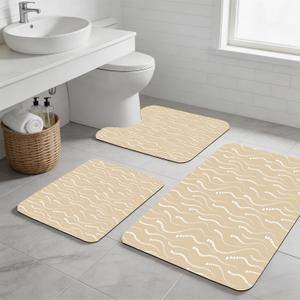3PCS Absorbent Bath Mat, Quick Dry Non Slip Bath Rug, Beige