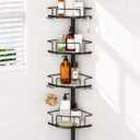 ALLZONE Corner Shower Caddy Tension Pole, 4 Hang-On Basket with Mixed-Height Shelves for Various Bottle Sizes, Extra Hooks & Soap Holder, Rustproof Stainless Steel, Fits 34116 Inch, Black/White