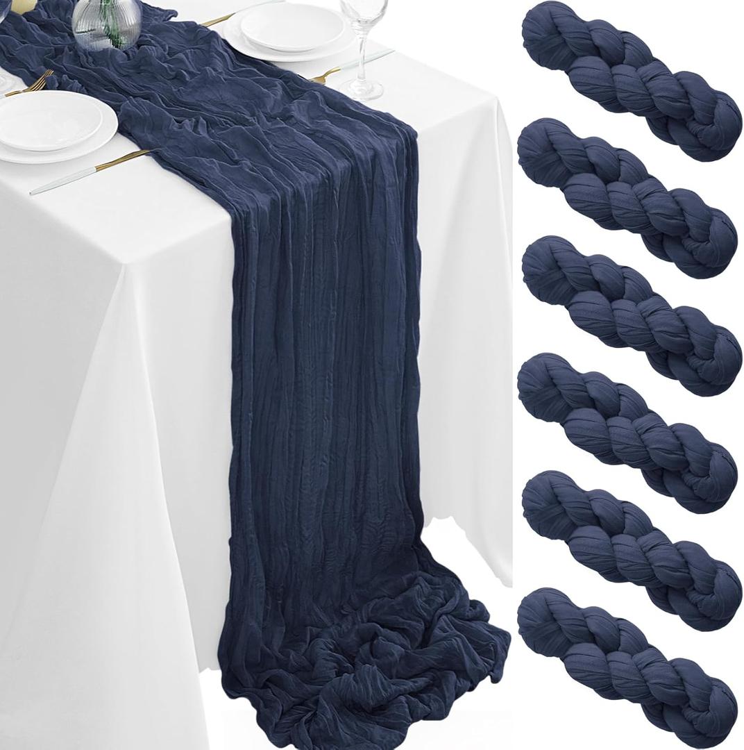6Pack Navy Blue Table Runner 10FT Navy Blue Cheesecloth Table Runner 35x120inch Cheese Cloth Table Runners Rustic Boho Gauze Table Runners for Party Wedding Birthday Dining Bridal Baby Shower Decor