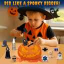PIBEX Spooky Pumpkin Dig Kit Excavation Science Kit with 14 Hidden Treasures (4 Metal Charms + 10 Creepy Minis) DIY Necklace Craft & Archaeology Adventure Toy for Kids Ages 6+