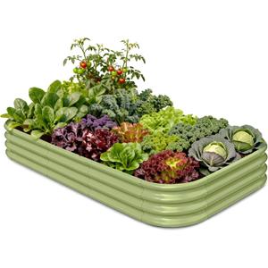 Galvanized Raised Garden Bed 8x4x1 ft, 12" Tall Metal Planter Box for Outdoor Plants, Modular Raised Flower Bed with Rust Resistant Coating for Kitchen Garden, Patio or Backyard - Moss Green