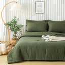 5-Piece Ultra-Soft Twin Bed Sheets and Comforter Set, Lightweight Washed Cozy PolyCotton Quilt for All Season, 1 Comforter Flat Sheet Fitted Sheet 1 Pillow Case 1 Pillowsham(Olive Green,Twin)
