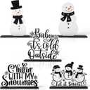 CPicdn 5Pcs Winter Christmas Tiered Tray Decor Centerpieces, Snowman Snowflakes Wood Sign Farmhouse Rustic Table Topper Decoration Black White Let It Snow Holiday Supplies for Home Office Desk Shelf