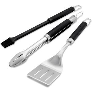 Weber Precision 3Piece Grilling Tool Set Stainless Steel Tongs, Spatula & Silicone Basting Brush with NonSlip Handles and Hands Free Locking