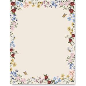 80 Sheet Floral Letter Paper, Vintage Wildflower Design, 8.5 x 11 Inch, White, Paper, Writing Paper, Retro Style