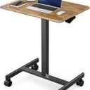 DUMOS Small Standing Desk Mobile Portable Rolling Laptop PC Table on Wheels Adjustable Height Computer Workstation for Home Office, 19 Inch, Brown