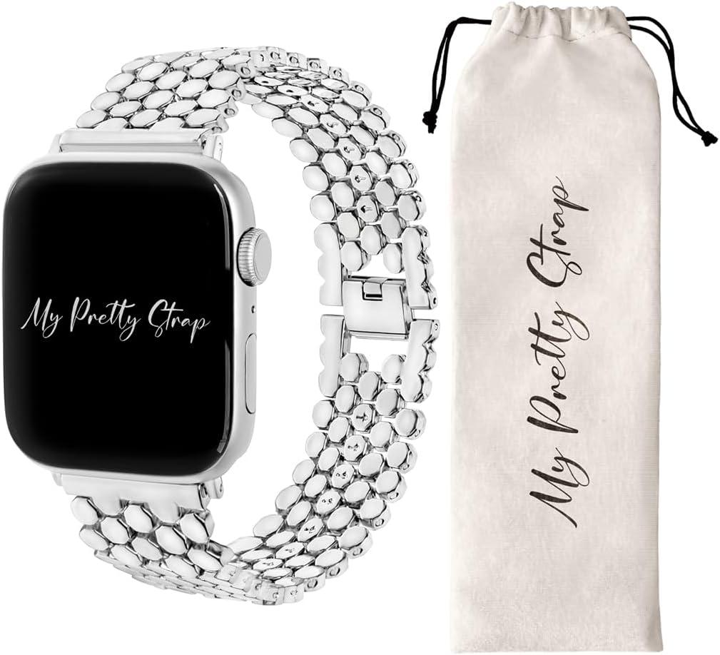 My Pretty Strap - Compatible Apple Watch Band Strap, Stainless Steel Fashion iWatch Replacement Strap- Easy Resizing, No Tool Needed, Fits Most Wrists- Series 1-11, SE and Ultra (Honeycomb Silver) My Pretty Strap - Compatible Apple Watch Band Strap, Stainless Steel Fashion iWatch Replacement Strap- Easy Resizing, No Tool Needed, Fits Most Wrists- Series 1-11, SE and Ultra (Honeycomb Silver)