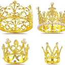 4 PCS Crown Cake Topper, Gold Mini Crown Flower Arrangements Bouquet, Crystal Pearl Vintage Tiara Small Baby Princess Crown for Birthday Wedding Party Baby Shower Decor Boys and Girls