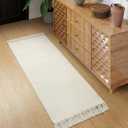 Collive Hallway Runner Rug, 2' x 5' Soft Washable Kitchen Runner Rug, White/Beige Contemporary Modern Laundry Room Rugs Indoor Hand-Woven Cotton Carpet for Bedroom Entryway Front Door Farmhouse