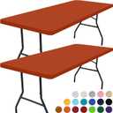 Smiry 2 Pack Rectangle Picnic Table Cloth, Waterproof Elastic Fitted Tablecloths, Washable Polyester Rectangular Patio Table Cover for Camping, Indoor and Outdoor (Rust, 30"x72")