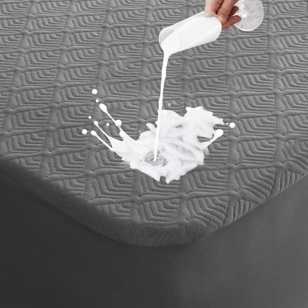 Twin XL Mattress Protector, Waterproof Mattress Pad Washable Rayon Mattress Cover Breathable Noiseless Bed Protector 3D Patterns 5" - 21'' Elastic Fitted Deep Pocket(Dark Grey)