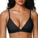 OEAK Womens Comfortable Triangle Bras No Underwire Sexy Plunge Unlined Bralette Pull On Bra Seamless Everyday Tshirt Bras (Small, Black)