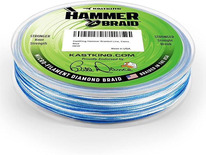KastKing Hammer Braid Fishing Line - Abrasion Resistant Braided Line, Made in The USA, Thin Diameter Superline, Line Endorsed by Bill Dance, Tighter Diamond Braid, Zero Stretch, More Color Fast