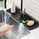 17.7'' Folding Faucet Mat for Kitchen Sink Splash Guard[7 Slope Fast Self-draining][Snap Lock Fit] Kitchen Sink Faucet Mat Splash Guard Kitchen Sink Area Water Splash Guard Behind Faucet Draining Mat (Black)