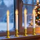 Romasaty 4 Pack Christmas Window Candle Lamps, Battery Operated Window Candle Lights with Automatic Timer and C26 3V LED Bulbs Candlestick for Indoor Windows Table Decor, 4 Suction Cups (BO-Gold)