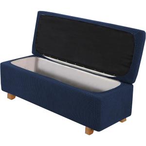 2-Piece Stretch Ottoman Covers Rectangle Slipcovers for Folding Storage Stools, Non-Slip Elastic Bottom, Soft Fabric Furniture Protectors (Navy, X-Large)