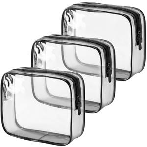 MODENGKONGJIAN TSA Approved Toiletry Bag, 3 Pcs Clear Toiletries Bags Quart Size Travel Makeup Cosmetic Bag for Women Men, Carry on Airport Airline Compliant Bag (Matte black)