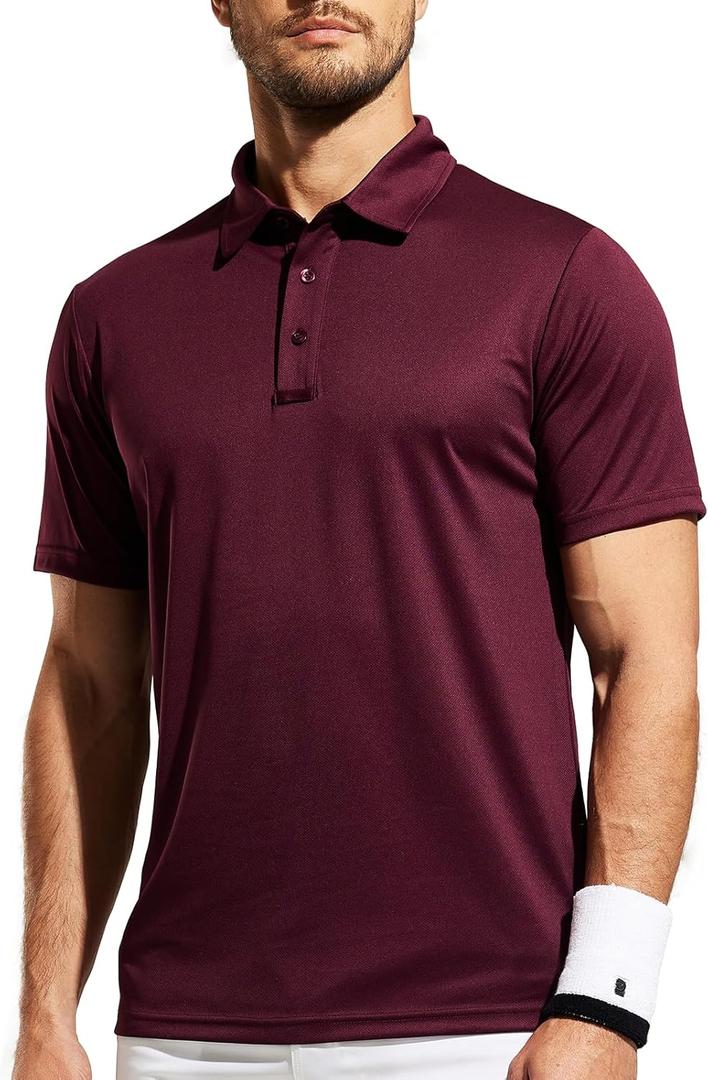 MIER Men's Quick Dry Polo Shirts Polyester Casual Collared Tennis Shirts, Moisture-Wicking, Short Sleeve (XX-Large, Wine Red)